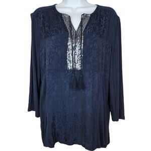 CHICO'S Size 0 Small Tassel Tie Sequin Embellished Boho Tunic Top